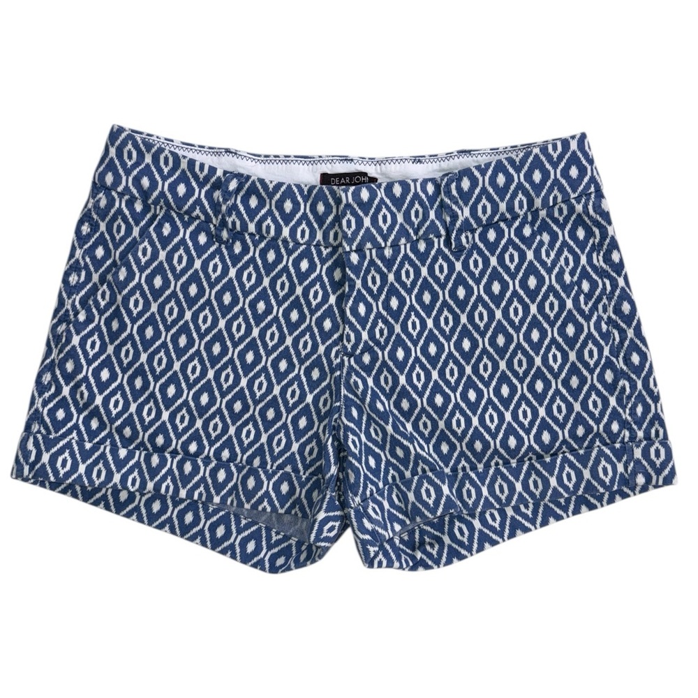 Dear John Blue White Patterned Ikat Cuffed Shorts Size 30 Excellent!